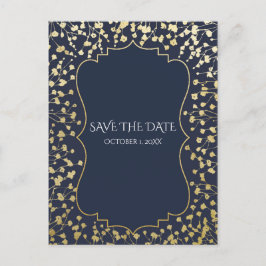 Gold Gipskraut Bläserblauer Rett Datum Ankündigungspostkarte