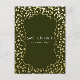 Gold Gipskraut Blütengrün Rett Datum Ankündigungspostkarte