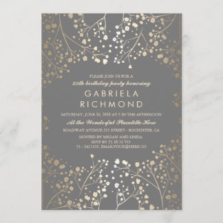 Gold Gipskraut Elegante Gray Geburtstagsparty Einladung