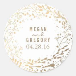 Gold Gipskraut Floral Bouquet White Niedlich Runder Aufkleber