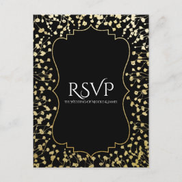 Gold Gipskraut Floral Chic Black Wedding RSVP Einladungspostkarte