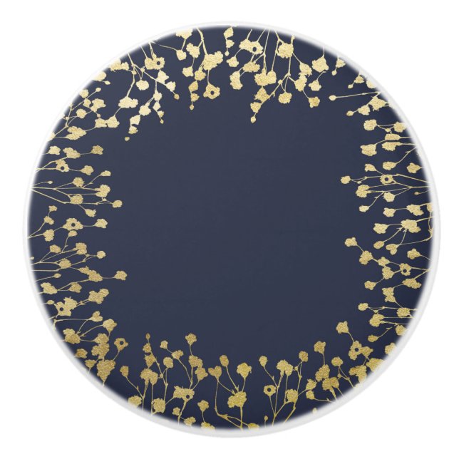 Gold Gipskraut Floral Rustic Blue Wedding Keramikknauf (Vorderseite)