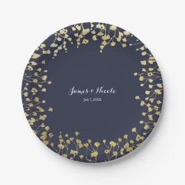 Gold Gipskraut Floral Rustic Blue Wedding Pappteller