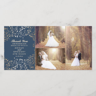 Gold Gipskraut Navy Hochzeit Foto Vielen Dank Dankeskarte