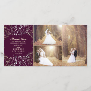 Gold Gipskraut Plum Wedding Foto Vielen Dank Dankeskarte