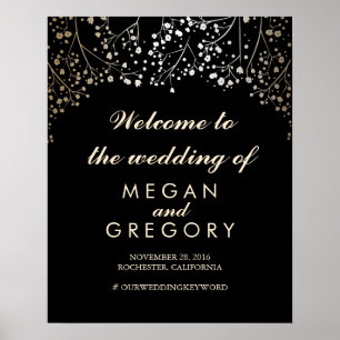 Gold Gipskraut Wedding Welcome Sign Black Poster