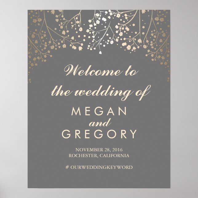 Gold Gipskraut Wedding Welcome Sign Poster (Vorne)