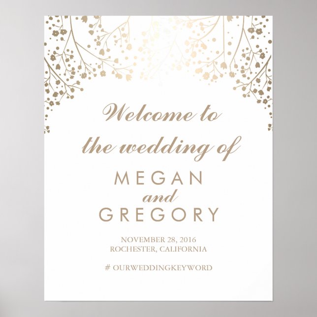 Gold Gipskraut Wedding Welcome Sign Poster (Vorne)