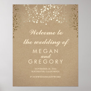 Gold Gipskraut Wedding Welcome Sign Poster
