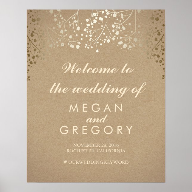 Gold Gipskraut Wedding Welcome Sign Poster (Vorne)
