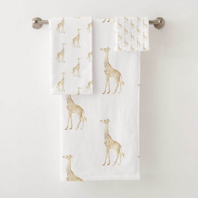 GOLD GIRAFFE JUNGLE WHITE BADEZIMMER TOWEL SET (Insitu)
