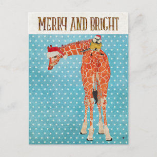 Gold Giraffe & Little Bird Christmas Postkarte