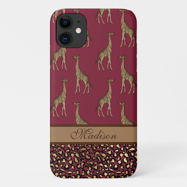 Gold Giraffe Stilvolles Burgundy Stilvolles Skript Case-Mate iPhone Hülle (Rückseite)