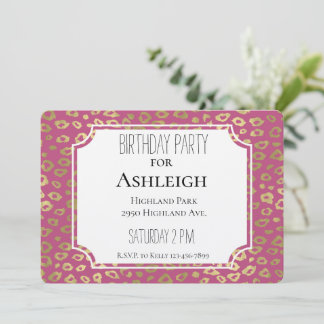 Gold Girl Pink Leopard Print Geburtstag Einladung