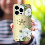 Gold Girly Floral Watercolor Glam Monogram Script iPhone 16 Pro Hülle<br><div class="desc">Eine schicke, atemberaubende, raffinierte, weiße und Imitate goldene Aquarellfarbe mit personalisierter Skripttypografie und einer san Serif-Monogramm-Initial-Overlay aus vergoldetem Gold auf diesem schicken, eleganten, modernen Handy-Gehäuse. Personalisieren Sie mit Ihrem Namen und Monogramm. Macht jedes Mal, wenn ihr es benutzt, eine lustige und stilvolle Aussage. Ein großartiges Geschenk für einen Freund und...</div>