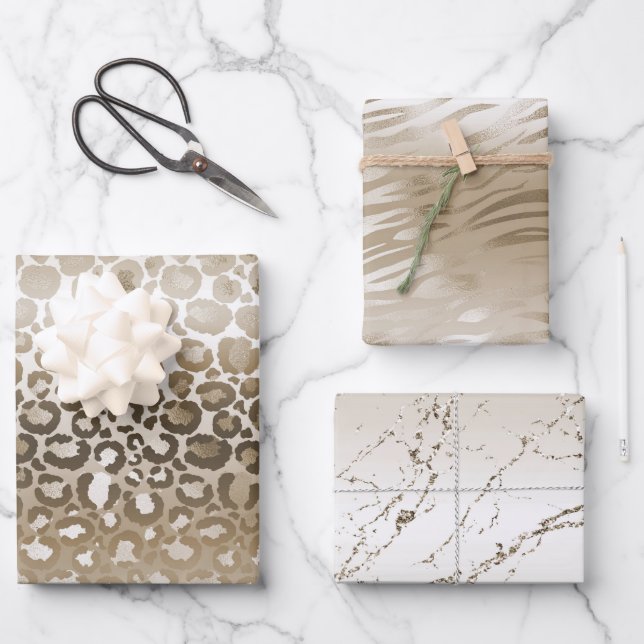 Gold Glam Animal Print Geschenkpapier Set (Vorderseite)