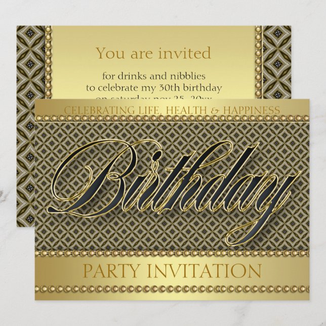 Gold Glam Bio Batik Geburtstagsparty Einladung (Vorne/Hinten)