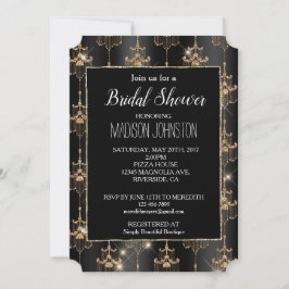 Gold Glam Black Chandeliers Einladung