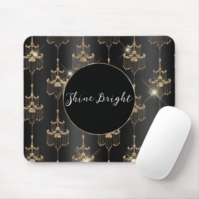 Gold Glam Black Chandeliers Mousepad (Mit Mouse)
