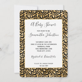 Gold Glam Black Leopard Print Baby Dusche Einladung