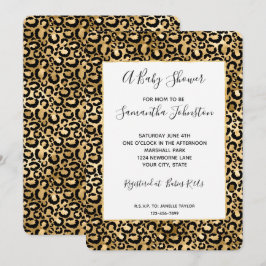 Gold Glam Black Leopard Print Baby Dusche Einladung
