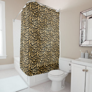 Gold Glam Black Leopard Print Duschvorhang
