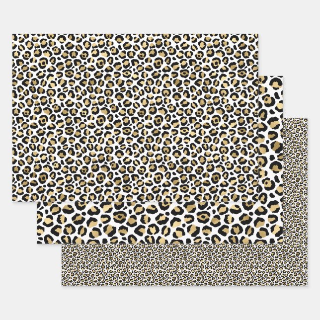 Gold Glam Black Leopard Print Geschenkpapier Set (Set)