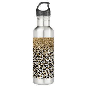 Gold Glam Black Leopard Print Glitzer Sparkasse Edelstahlflasche