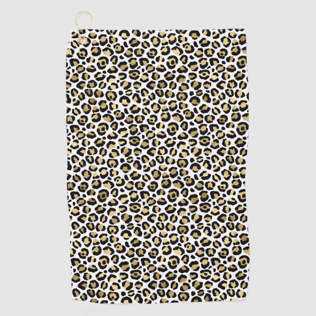 Gold Glam Black Leopard Print Golfhandtuch (Vorderseite)