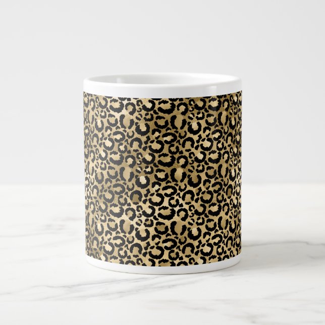 Gold Glam Black Leopard Print Jumbo-Tasse (Vorderseite)