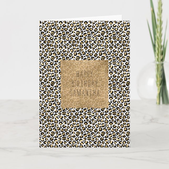 Gold Glam Black Leopard Print Karte (Vorderseite)