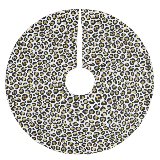 Gold Glam Black Leopard Print Polyester Weihnachtsbaumdecke (Vorderseite)