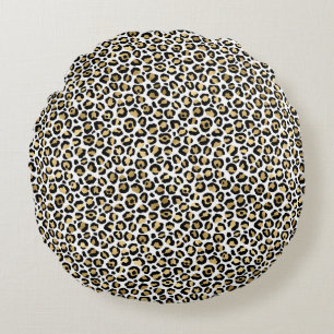 Gold Glam Black Leopard Print Rundes Kissen