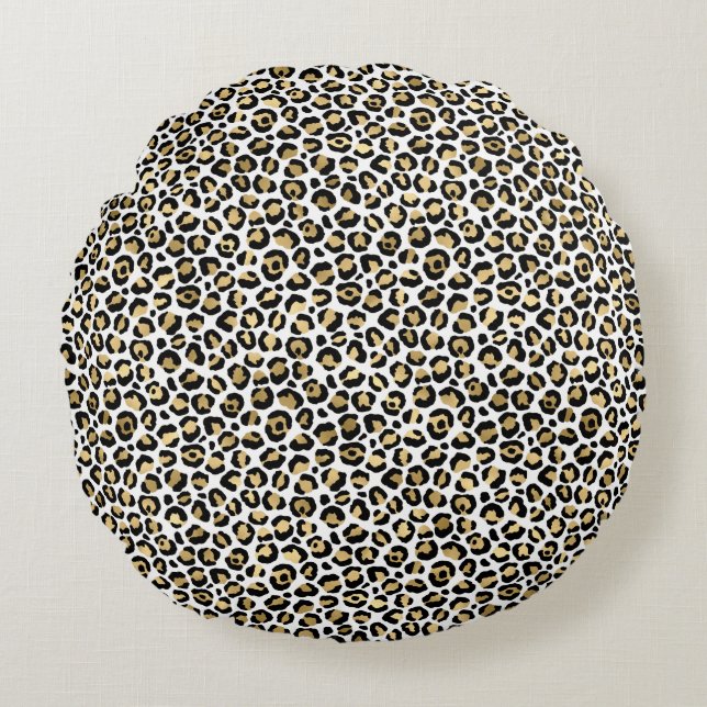 Gold Glam Black Leopard Print Rundes Kissen (Vorderseite)