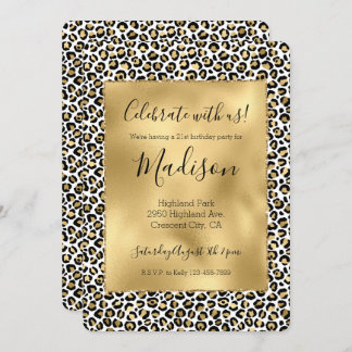 Gold Glam Black Leopard Print Sparkon Einladung