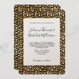 Gold Glam Black Leopard Printhochzeit Einladung