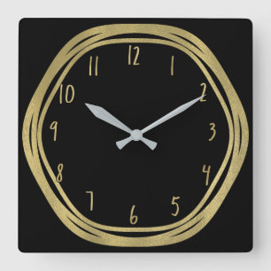 Gold Glam & Black Ringe (Jede Farbe) Moderne Glamo Quadratische Wanduhr