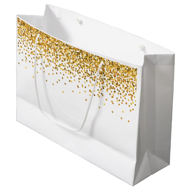 Gold Glam Confetti Dots Große Geschenktüte (Vorderseite Schrägansicht)