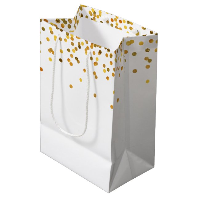 Gold Glam Confetti Dots Mittlere Geschenktüte (Vorderseite Schrägansicht)
