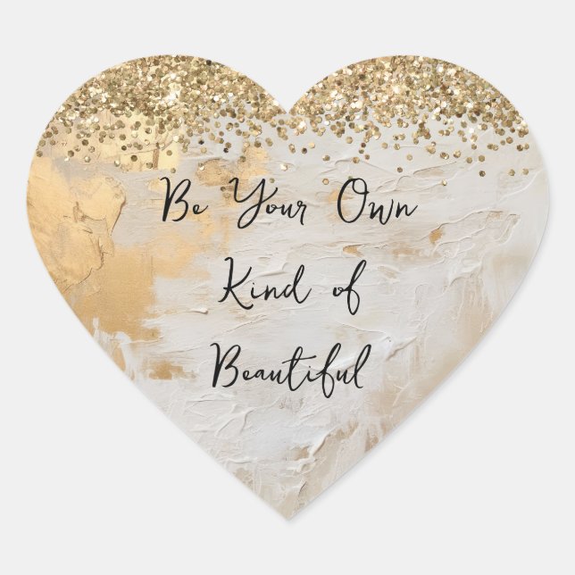 Gold Glam Cream White Glitzer Confetti Herz-Aufkleber (Vorderseite)