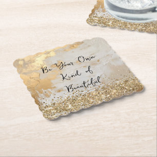 Gold Glam Cream White Glitzer Confetti Untersetzer