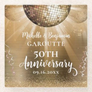 Gold Glam Disco-Kugel 50. Hochzeitstag Glasuntersetzer