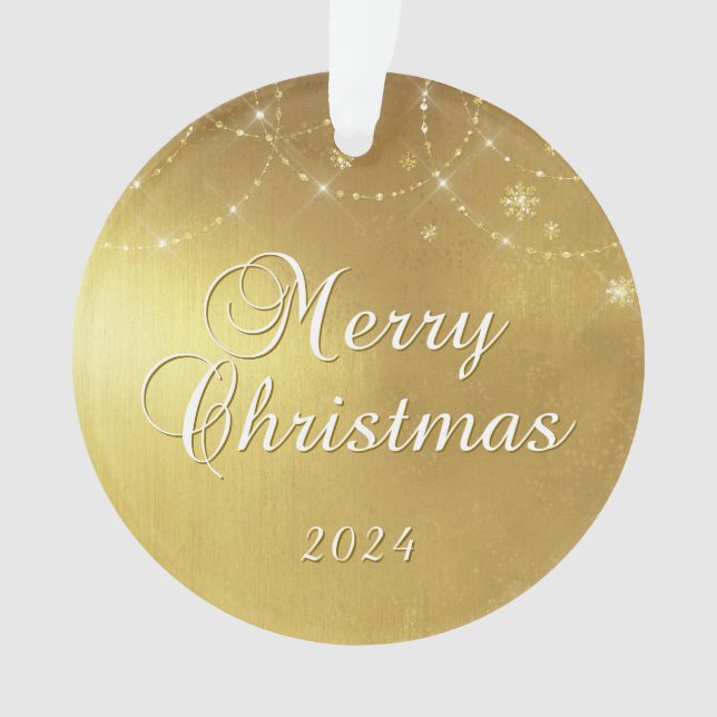 Gold Glam Frohe Weihnachts Couple Foto Ornament (Vorderseite)