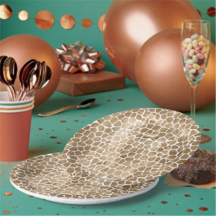 Gold Glam Giraffe Print Pappteller