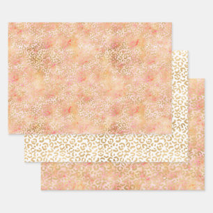 Gold Glam Girl Peach Pink Blush Leopard Print Geschenkpapier Set