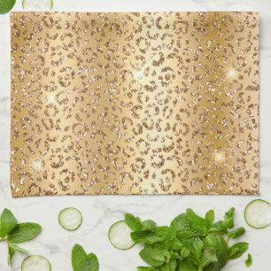 Gold Glam Glitter Leopard Geschirrtuch