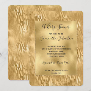 Gold Glam Glitz Zebra Print Baby Dusche Einladung