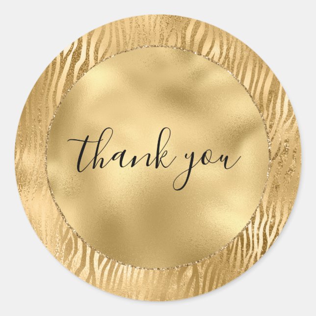 Gold Glam Glitz Zebra Print Runder Aufkleber (Vorderseite)