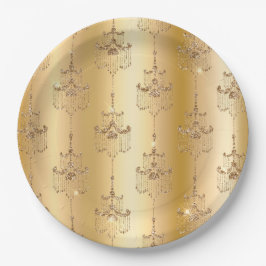 Gold Glam Glitzer Chandeliers Pappteller