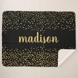 Gold Glam Glitzer Confetti | Ihr Name auf schwarz Sherpadecke